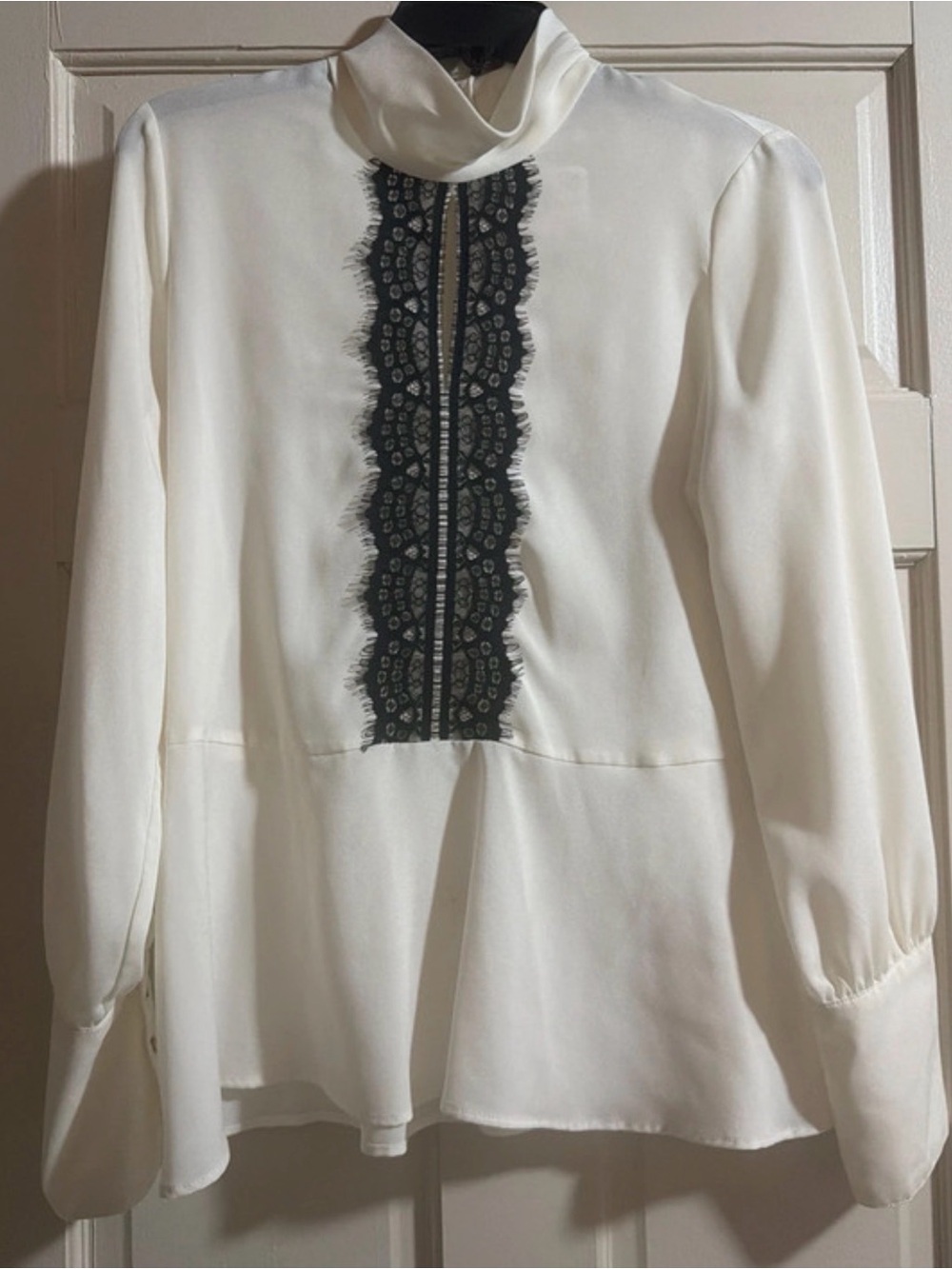 Zara Cream Long-Sleeve Blouse with Black Lace Front